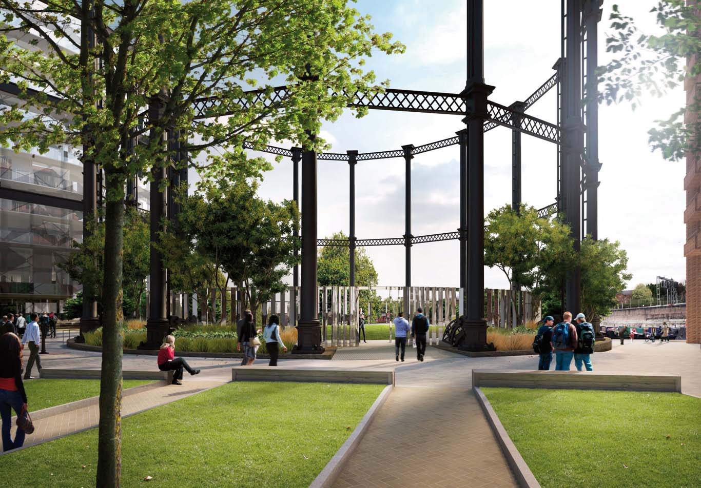 Artists image of how the new Gasholder Park will soon look 
