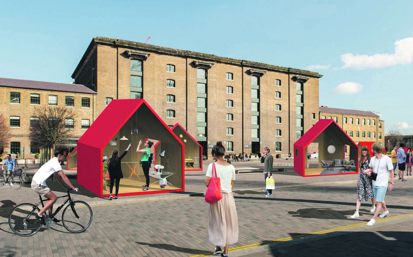 Eight Monopoly-style houses in Granary Square. Photo: PR
