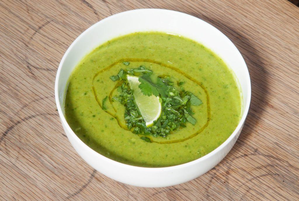 A bowl of pea soup being served at The Pea Place
