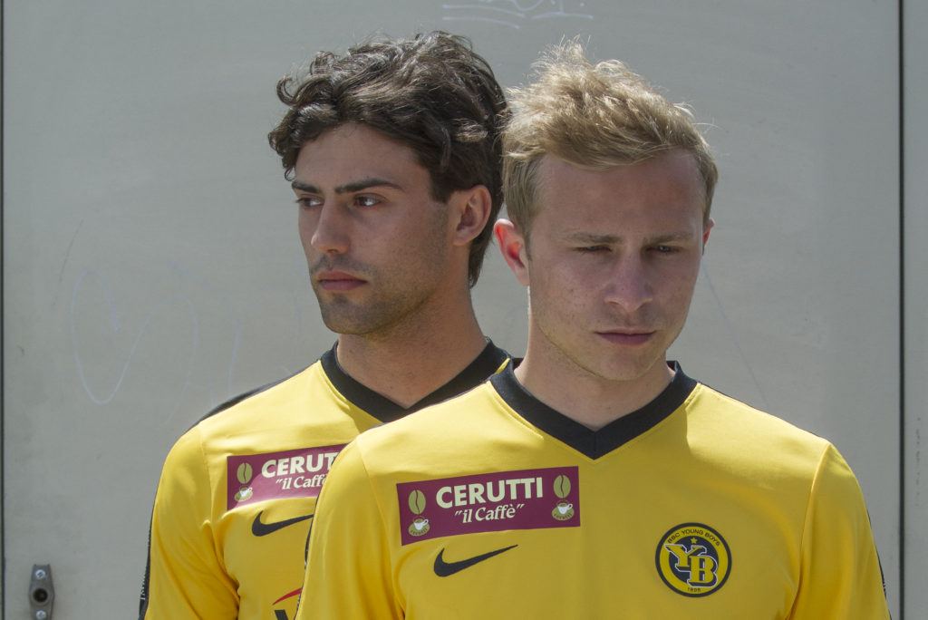 Max Hubacher and Aaron Altras in yellow football kit in Mario