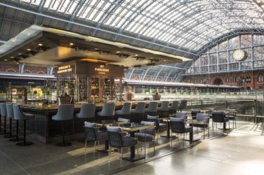 The champagne bar at Searcys bar in St Pancras. We drink a Tiffany & Co cocktail there