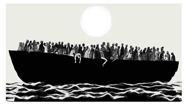 refugee boat drawn by David Foldari