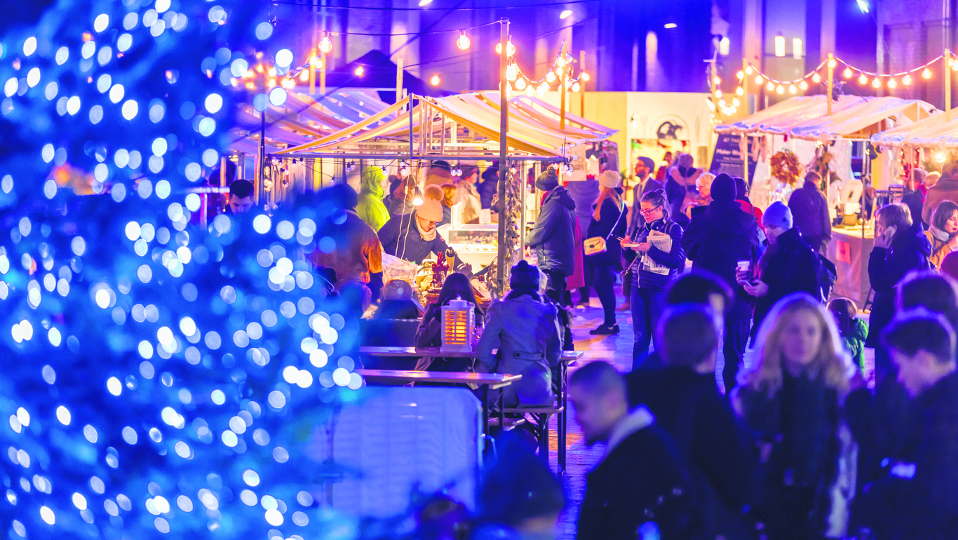 Christmas at Canopy Market - stalls and festive lights at the market